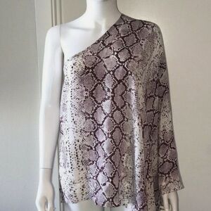 Alexis One-Shoulder Snake Print Tunic - Brown and Cream